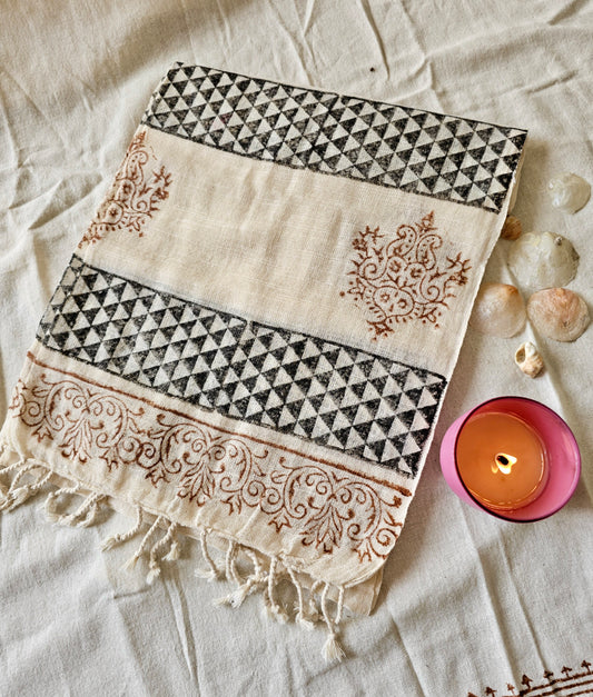 Handcrafted Natural Cotton Block-Printed Scarves