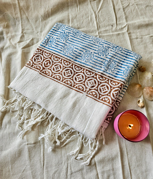 Handcrafted Natural Cotton Block-Printed Scarves