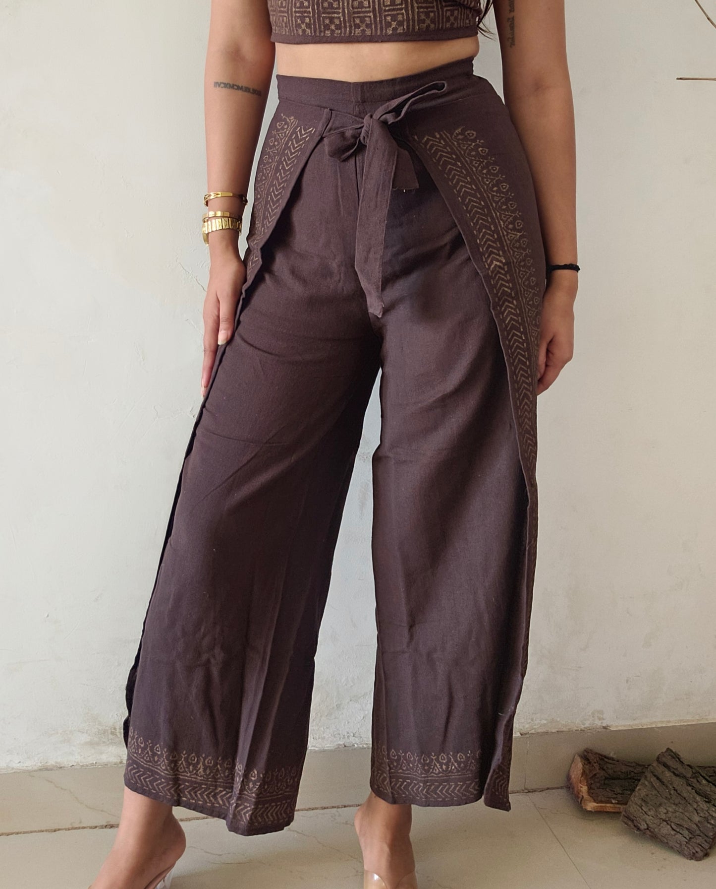 Wrap around brown khadi cotton trousers