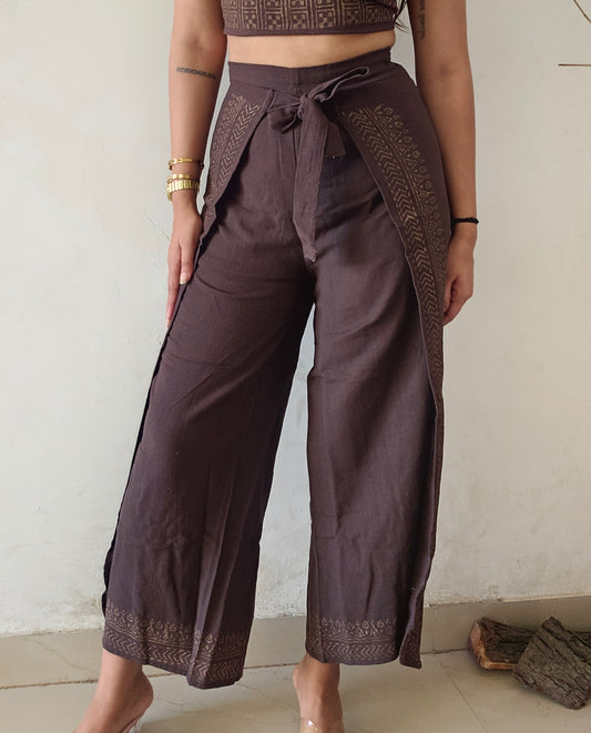 Wrap around brown khadi cotton trousers