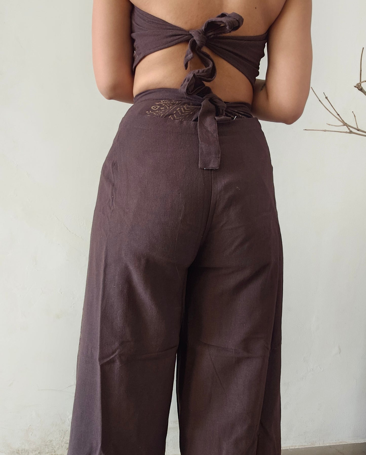 Wrap around brown khadi cotton trousers