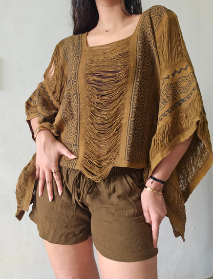 Natural mocha mousse poncho and shorts co-ord set