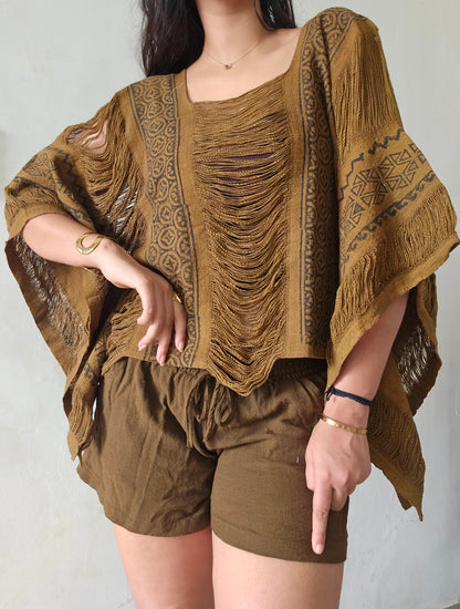Natural mocha mousse poncho and shorts co-ord set