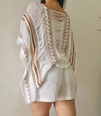 Glacier white poncho and shorts co-ord set
