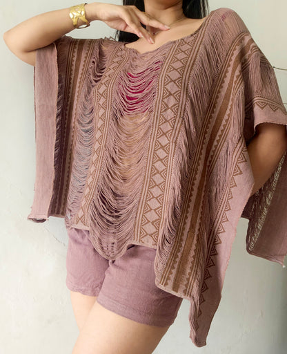 Rustwood mocha brown poncho and shorts co-ord set