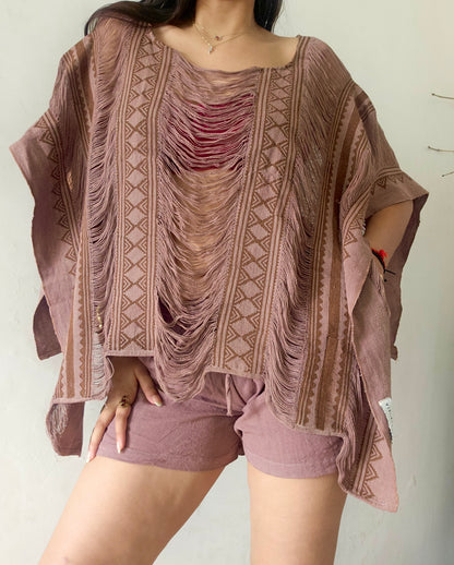 Rustwood mocha brown poncho and shorts co-ord set