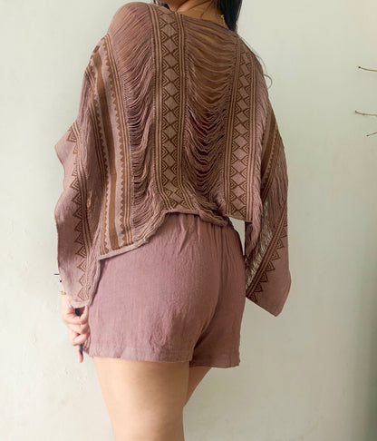 Rustwood mocha brown poncho and shorts co-ord set
