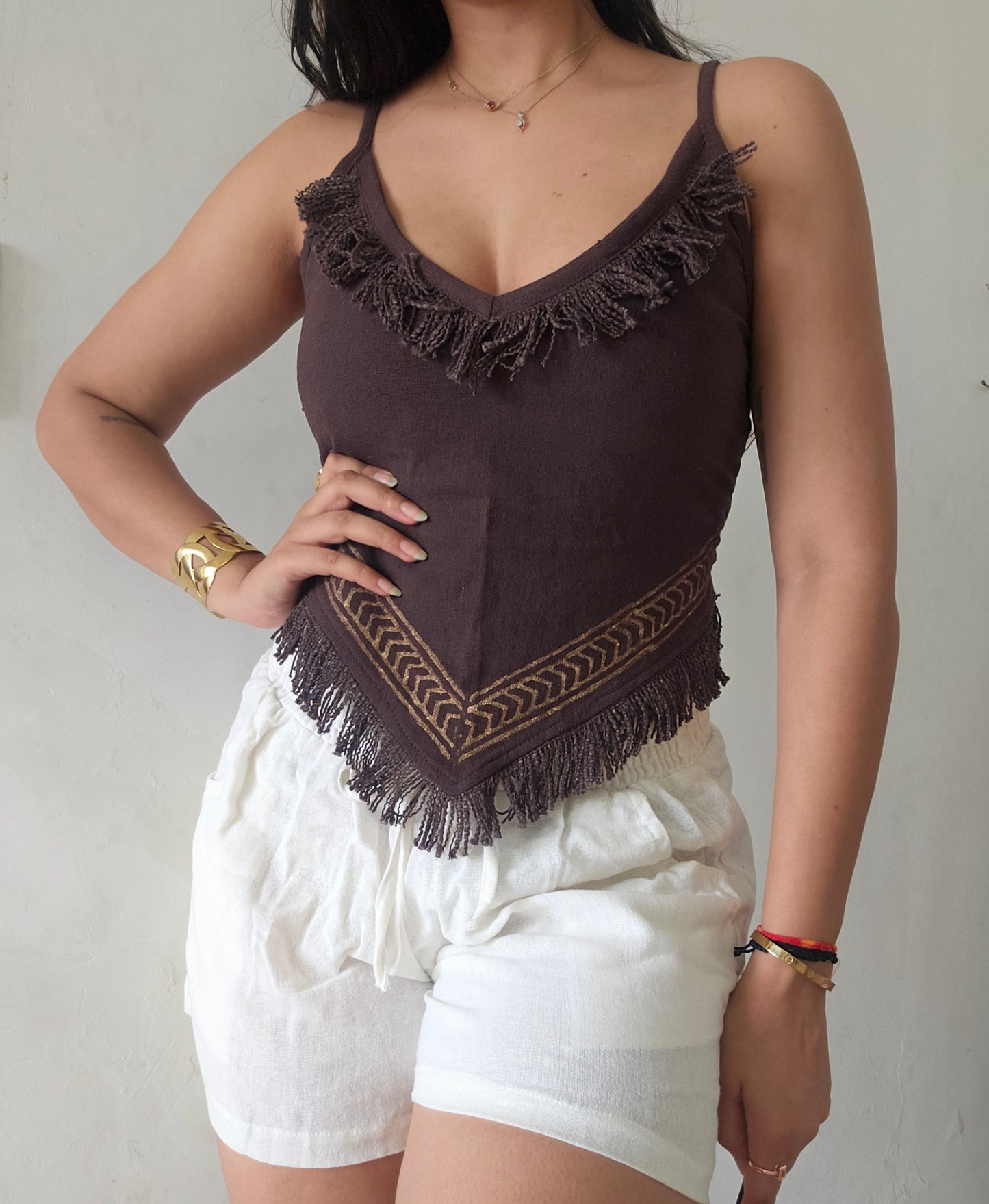 Deep walnut brown jute cotton tank top 2
