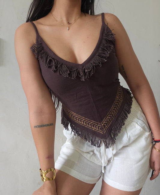 Deep walnut brown jute cotton tank top 2