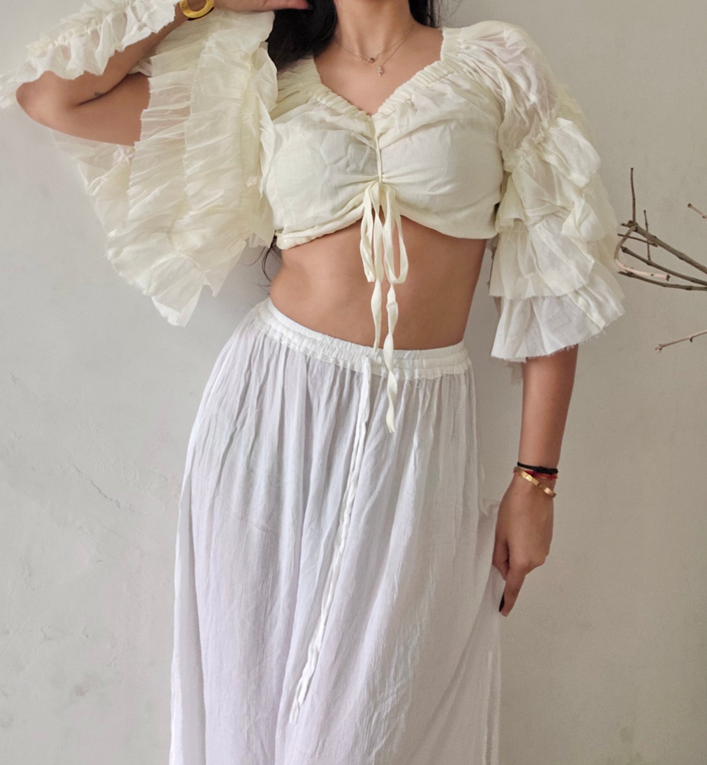Soft cotton slit long skirt