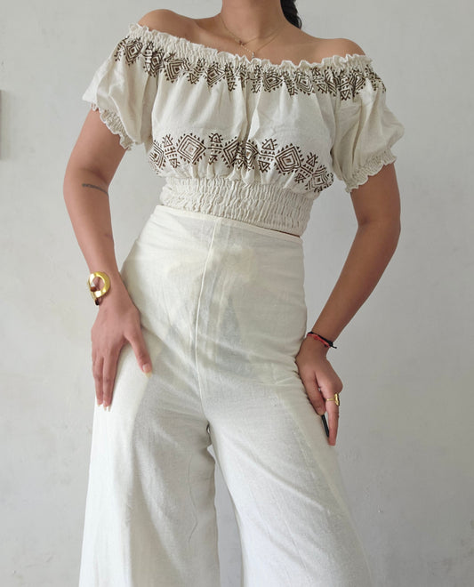 Block Printed Jute Cotton Crop Top