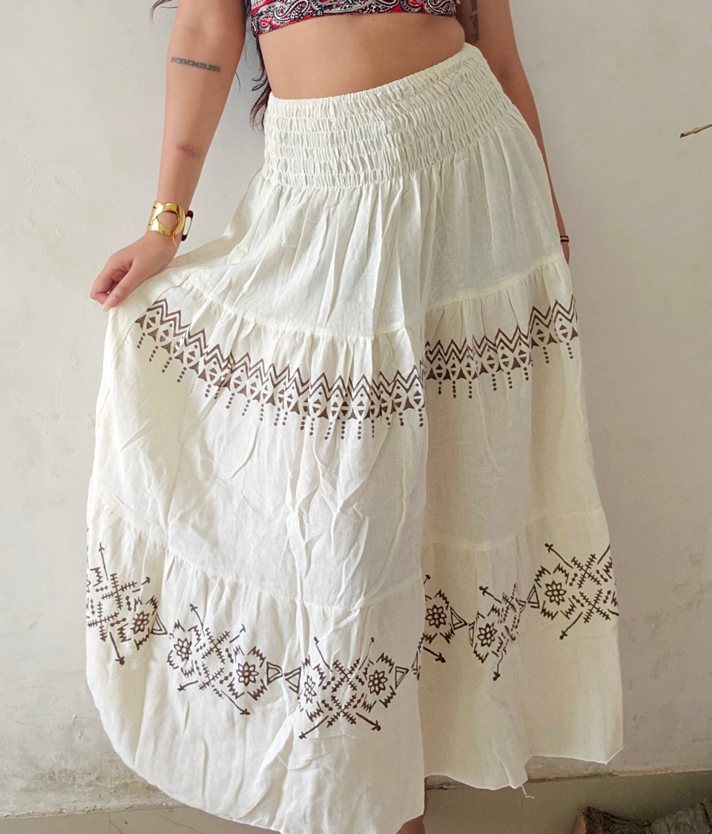 Boho block printed organic cotton skirt