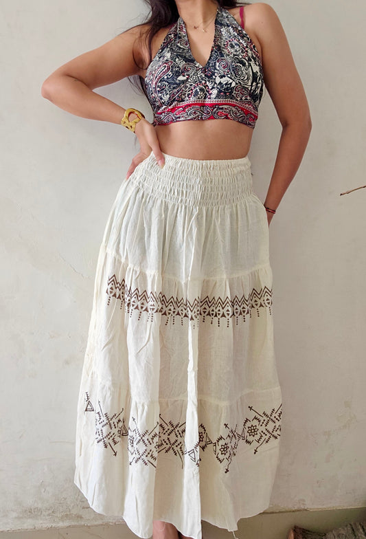 Boho block printed organic cotton skirt
