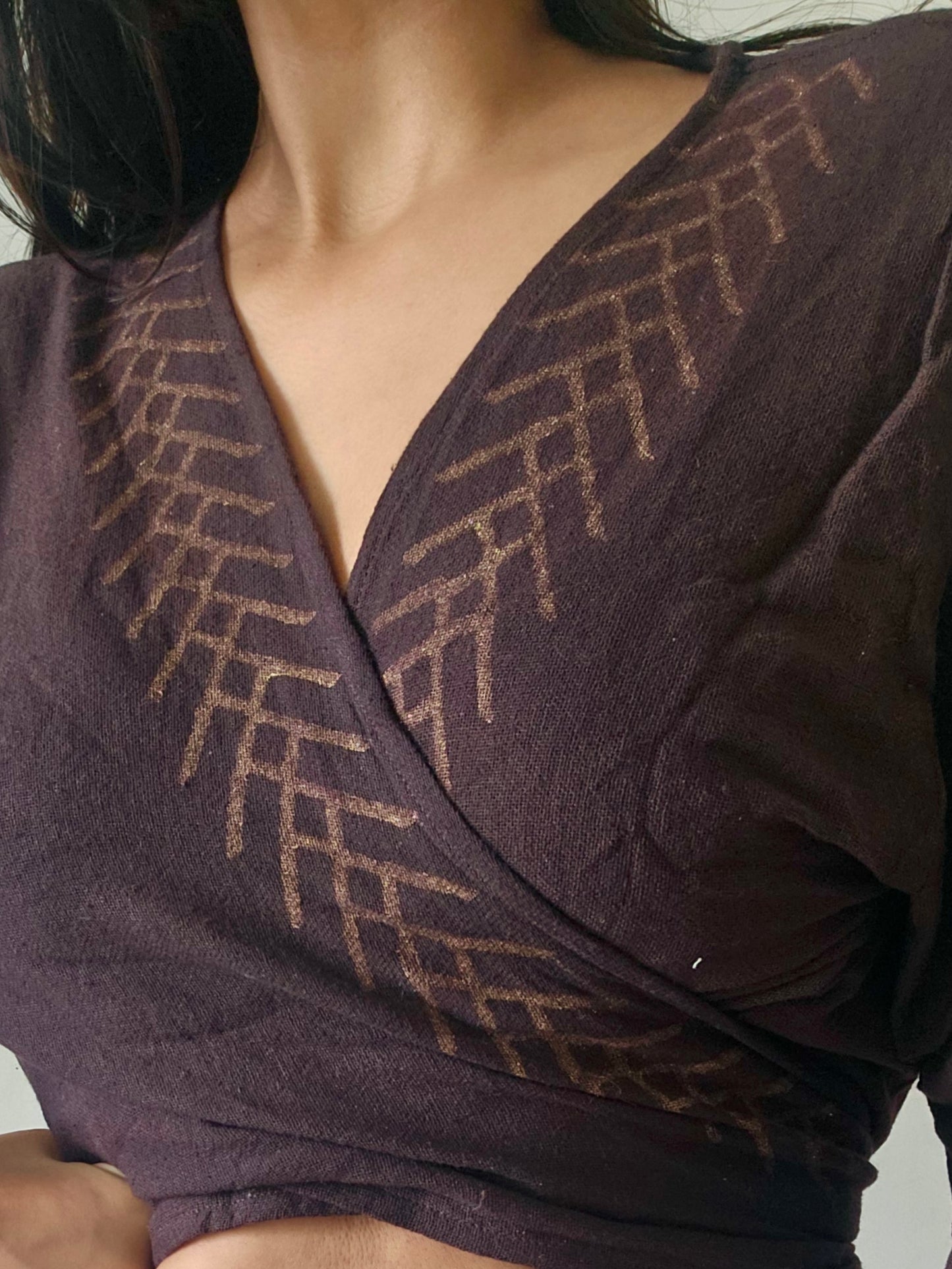 Deep walnut brown jute cotton wrap top 2
