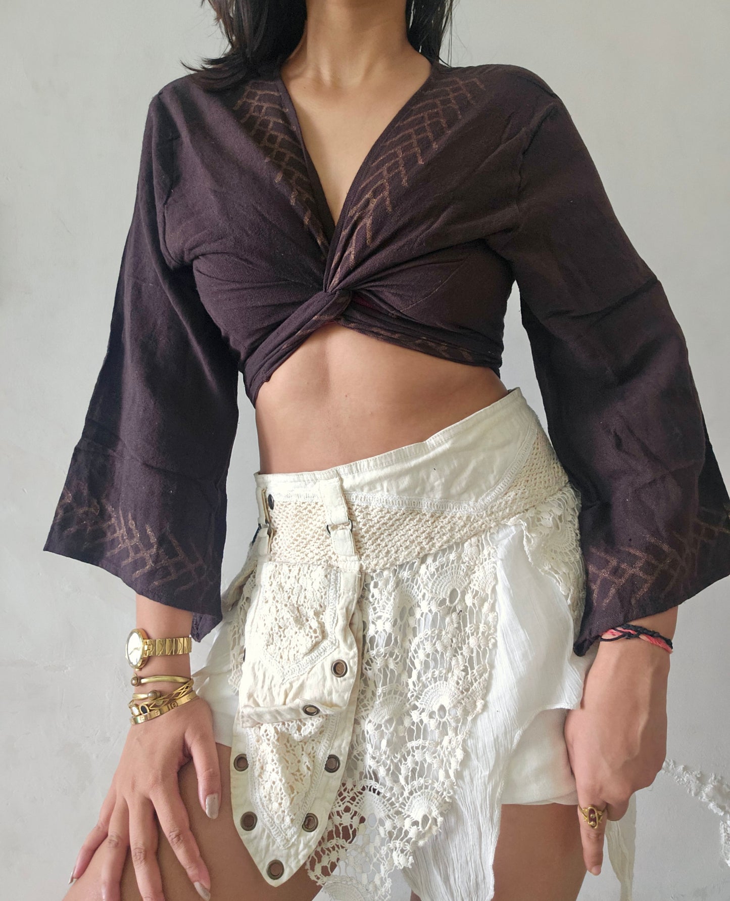 Deep walnut brown jute cotton wrap top 2