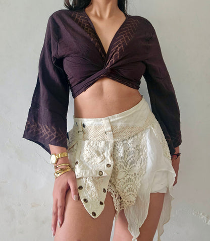 Deep walnut brown jute cotton wrap top 2
