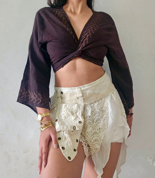 Deep walnut brown jute cotton wrap top 2
