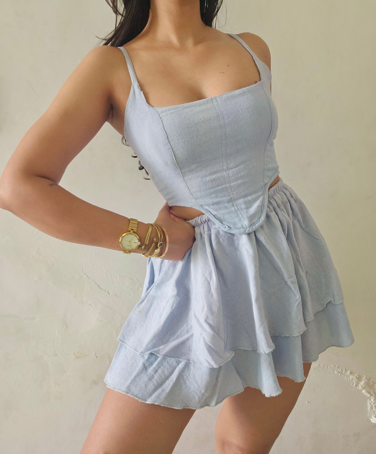 Organic Cotton Corset Co-ord Set – Sustainable Two Piece with Skirt | blue colour