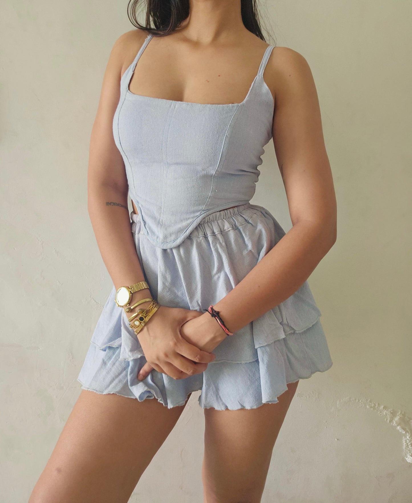 Organic Cotton Corset Co-ord Set – Sustainable Two Piece with Skirt | blue colour