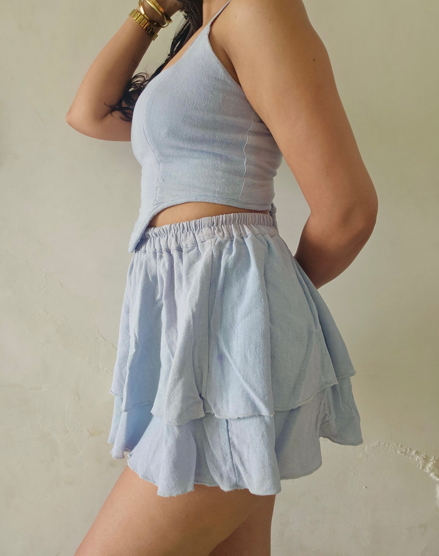 Organic Cotton Corset Co-ord Set – Sustainable Two Piece with Skirt | blue colour