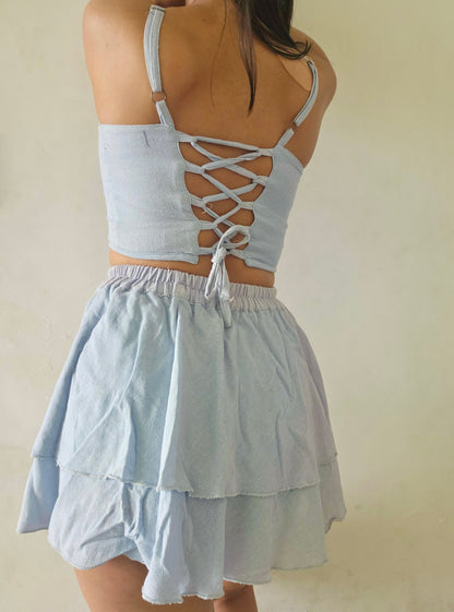 Organic Cotton Corset Co-ord Set – Sustainable Two Piece with Skirt | blue colour