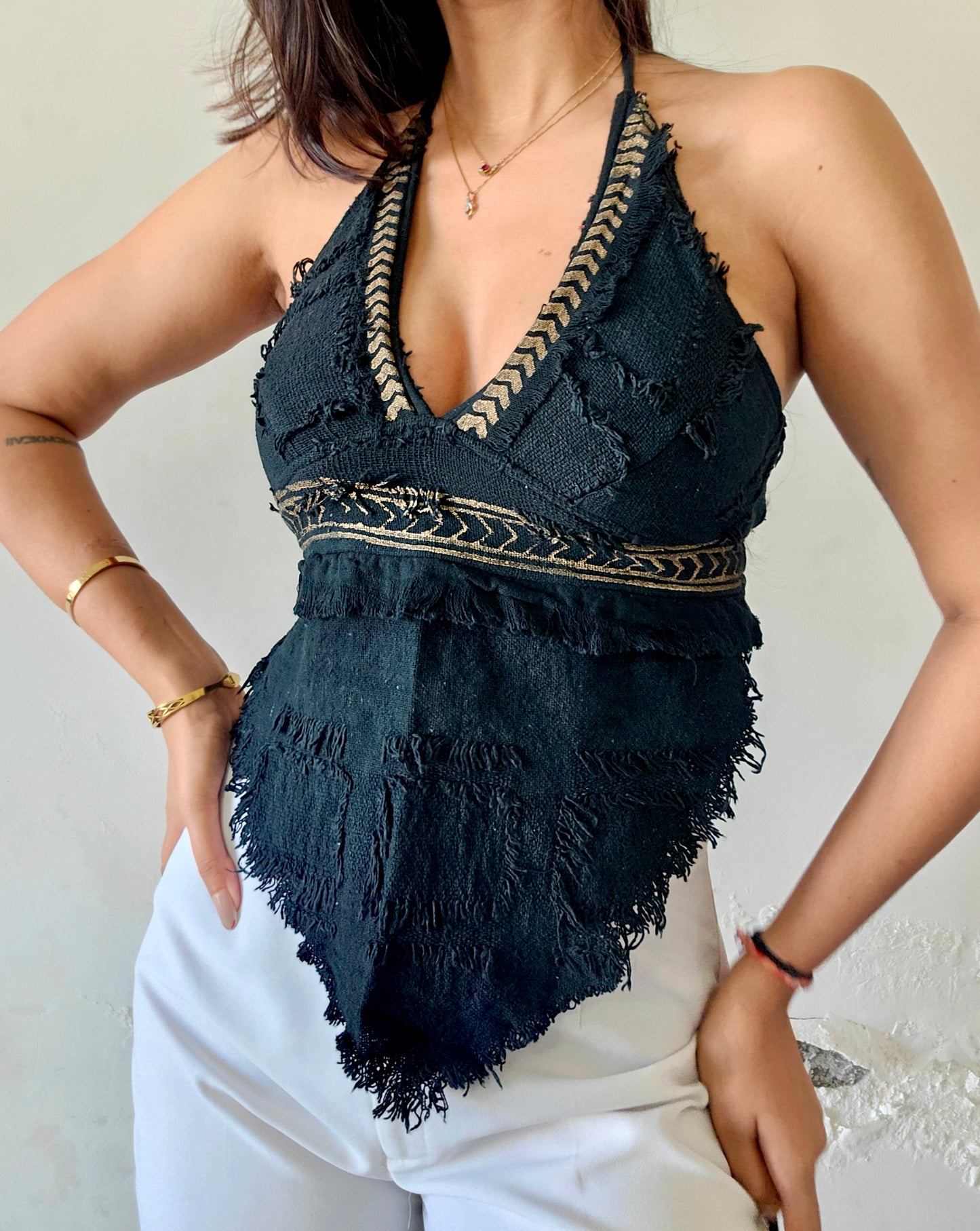 Natural black halter top