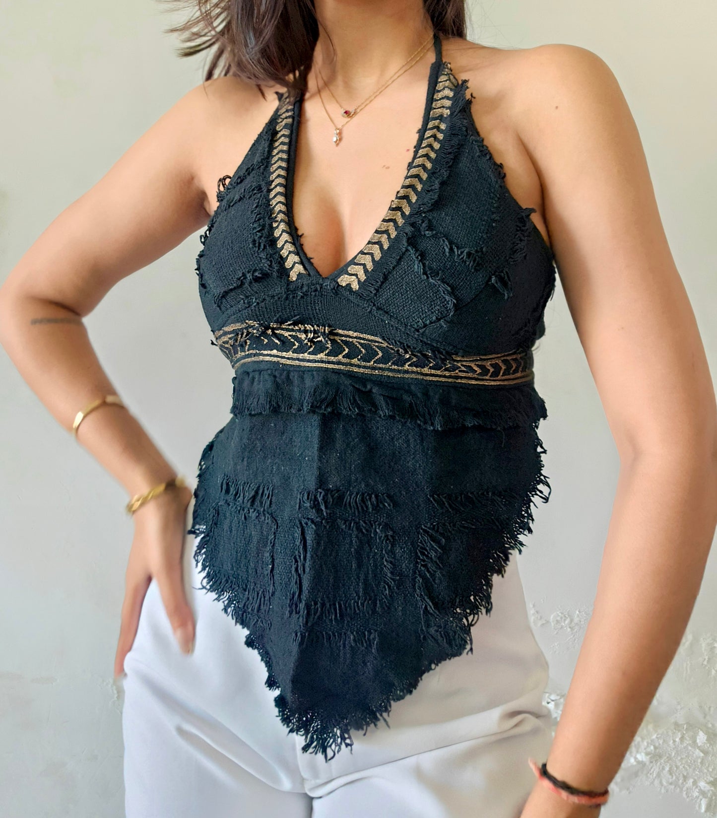 Natural black halter top