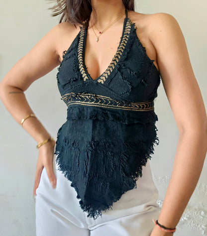 Natural black halter top