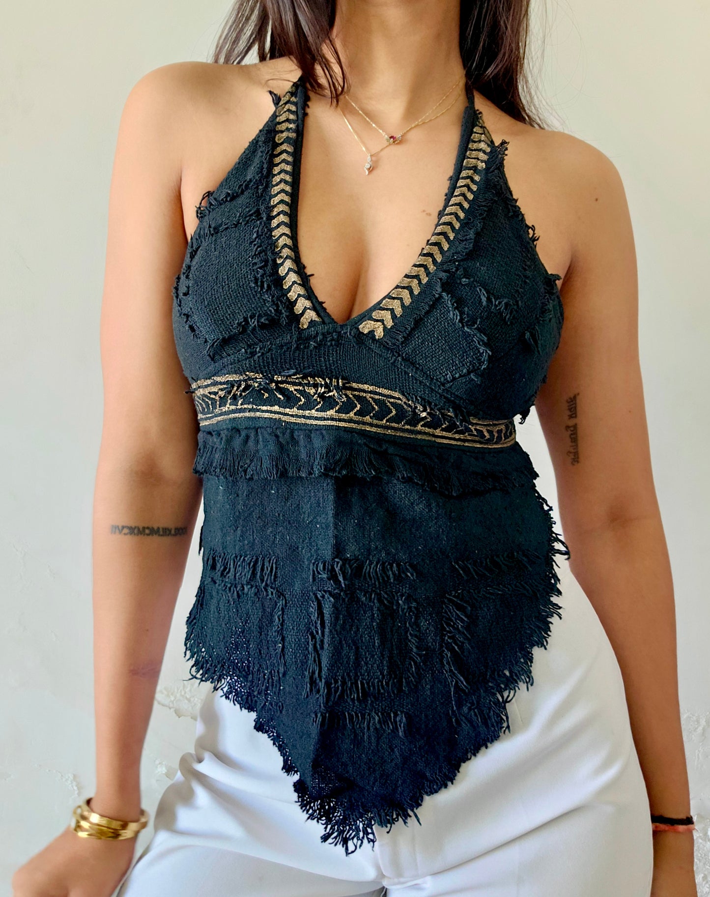 Natural black halter top