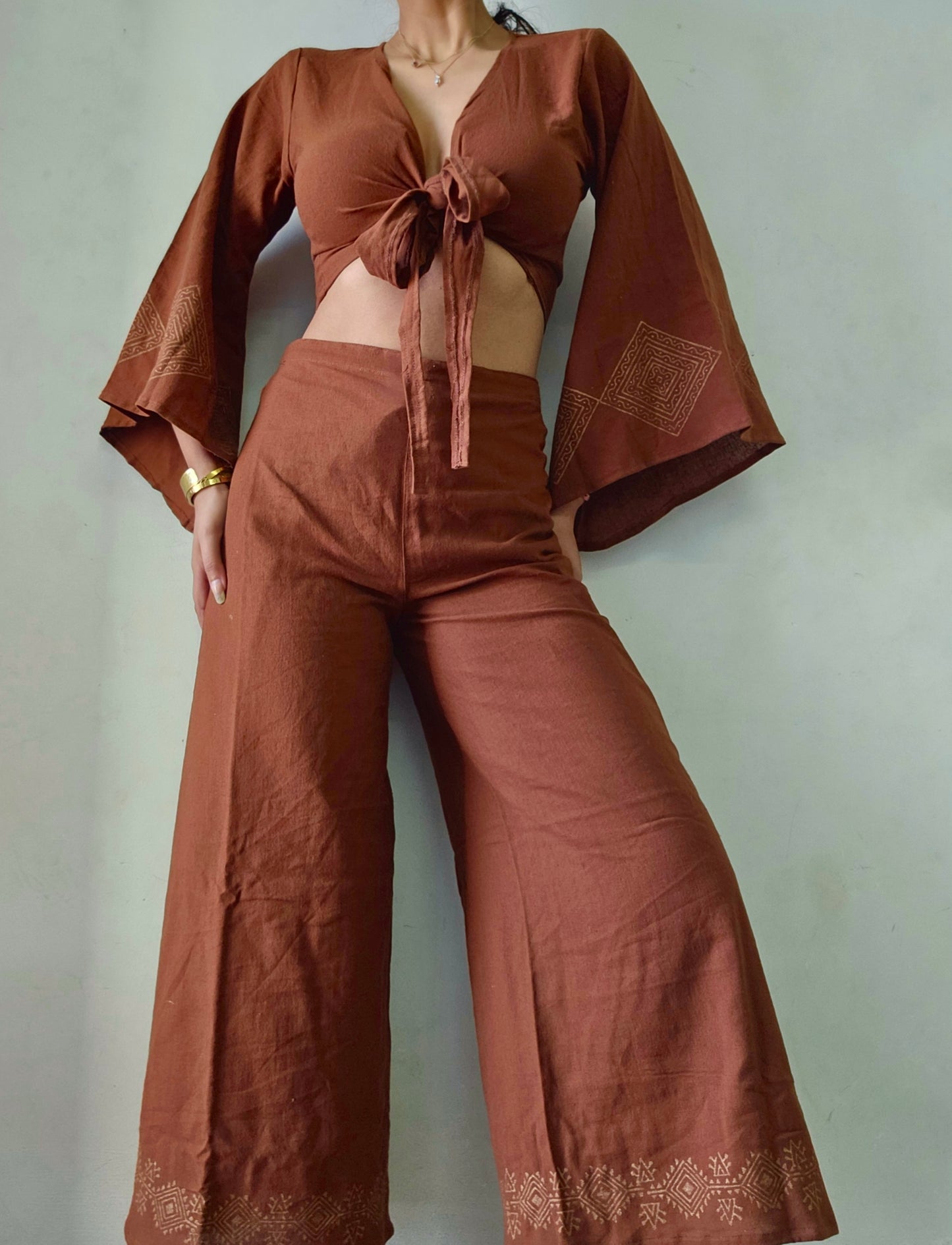 Terra Brown Organic cotton block printed co-ord set