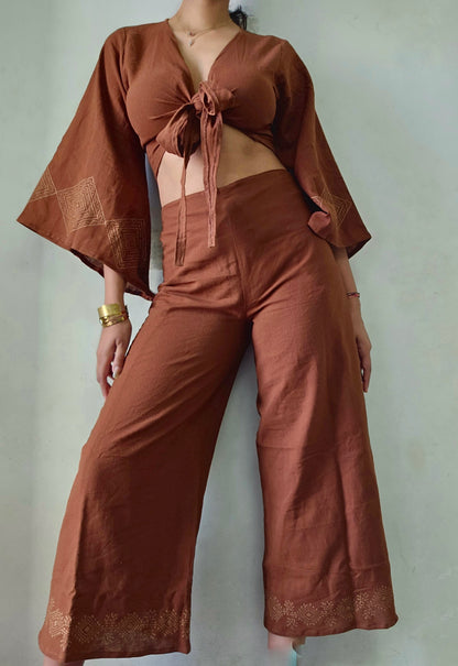 Terra Brown Organic cotton block printed co-ord set