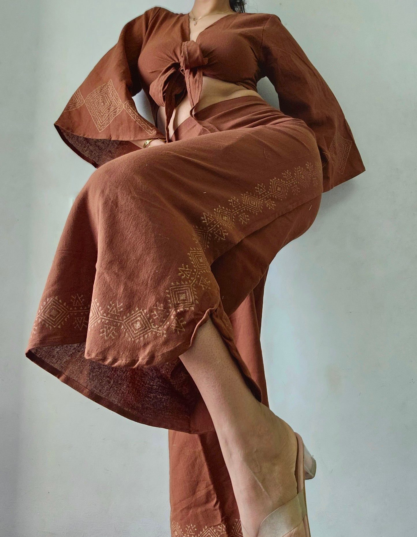 Terra Brown Organic cotton block printed co-ord set
