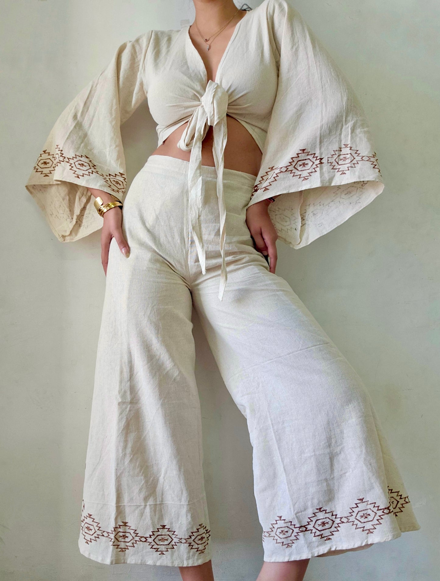Beige Organic cotton block printed co-ord set