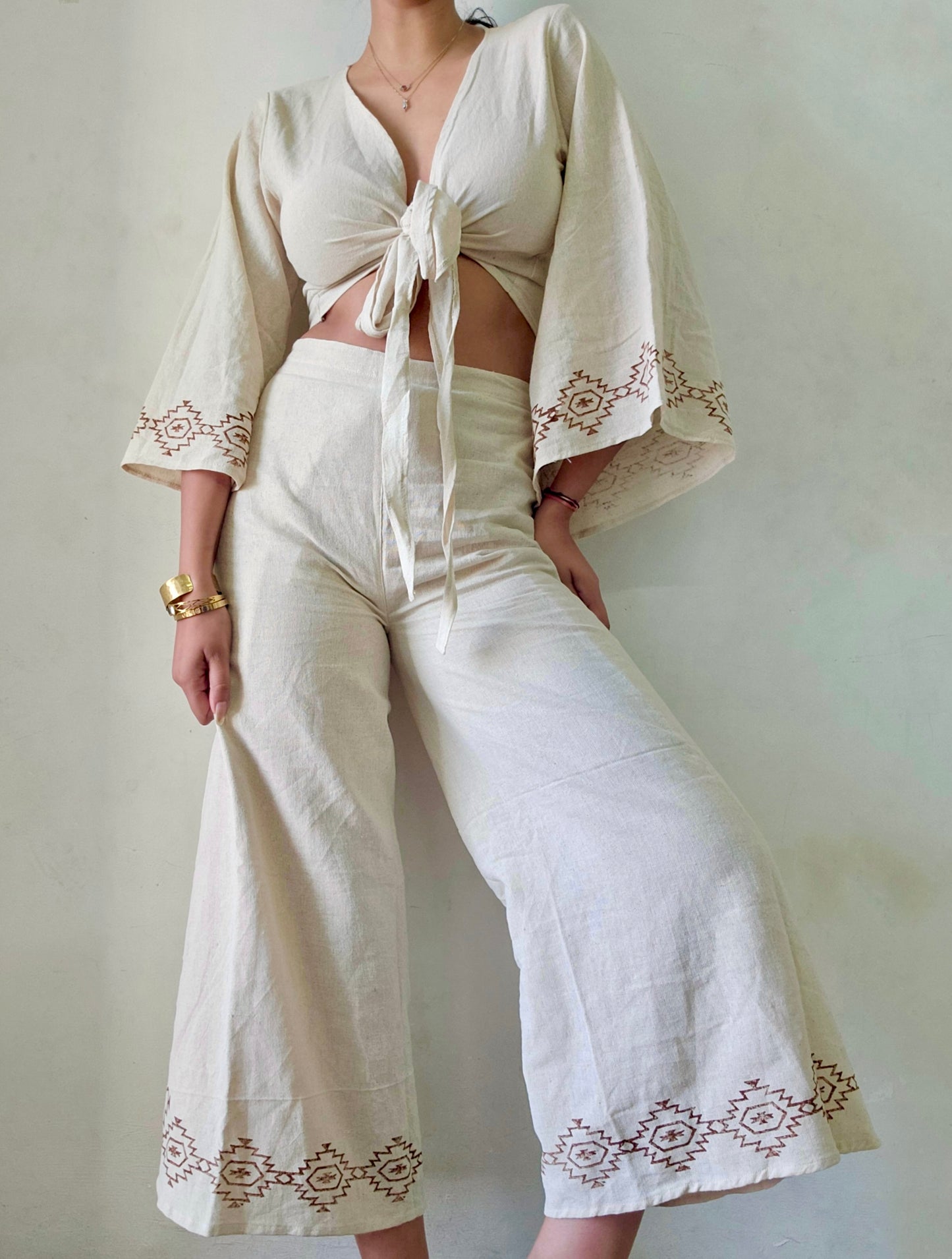 Beige Organic cotton block printed co-ord set