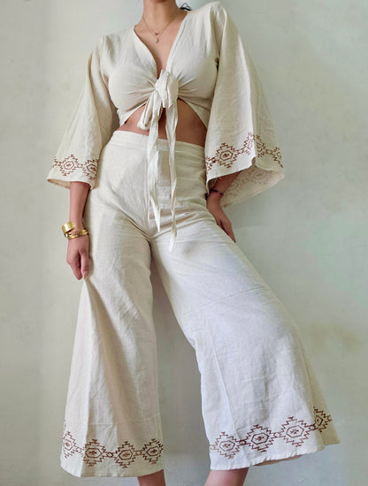 Beige Organic cotton block printed co-ord set