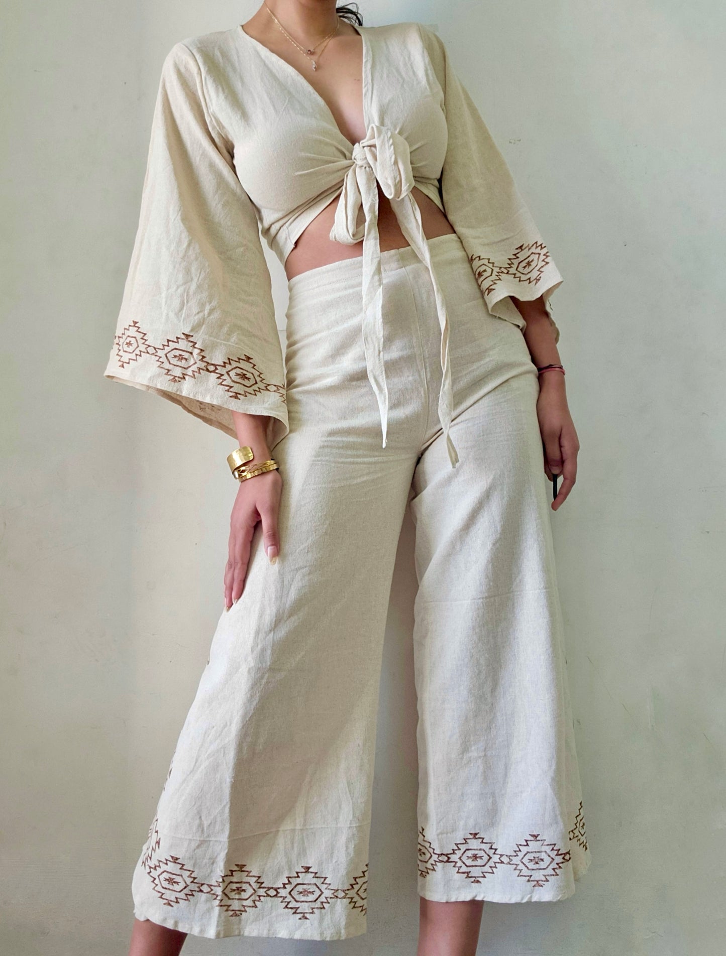 Beige Organic cotton block printed co-ord set