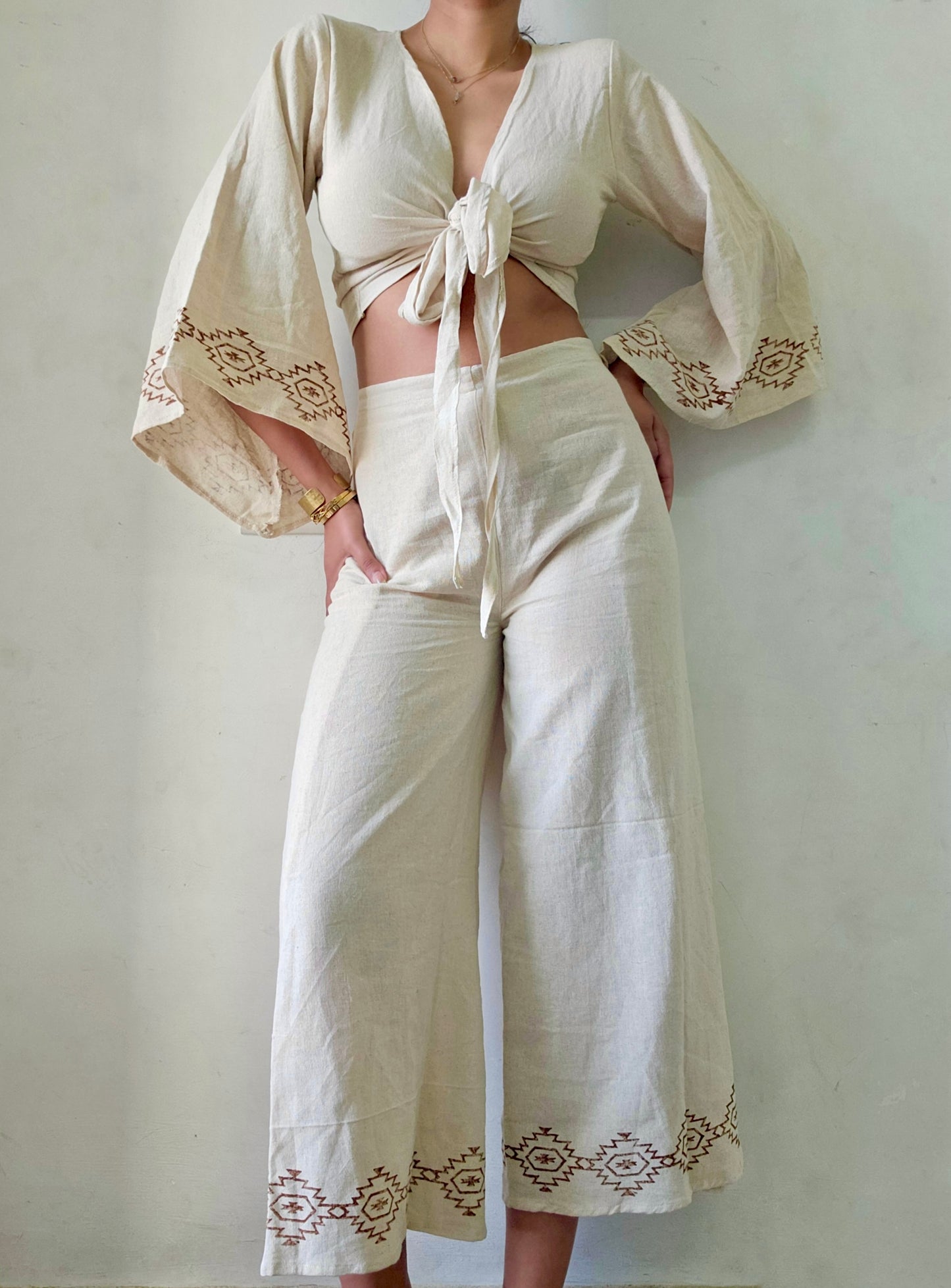 Beige Organic cotton block printed co-ord set