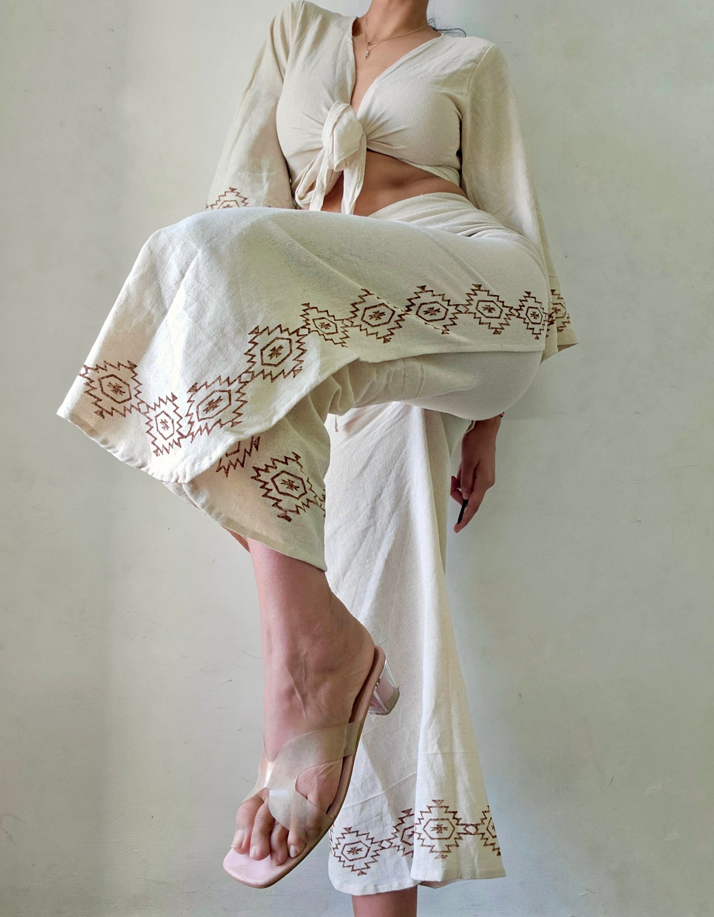 Beige Organic cotton block printed co-ord set