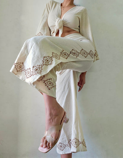 Beige Organic cotton block printed co-ord set