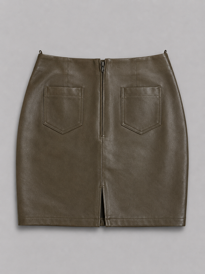 Olive green leather skirt