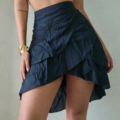 Black organic cotton ruffle wrap skirt