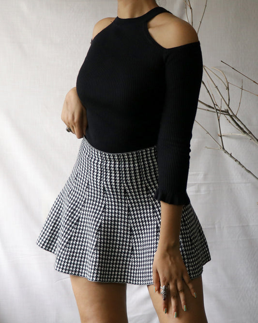 Houndstooth knitted flared skirt