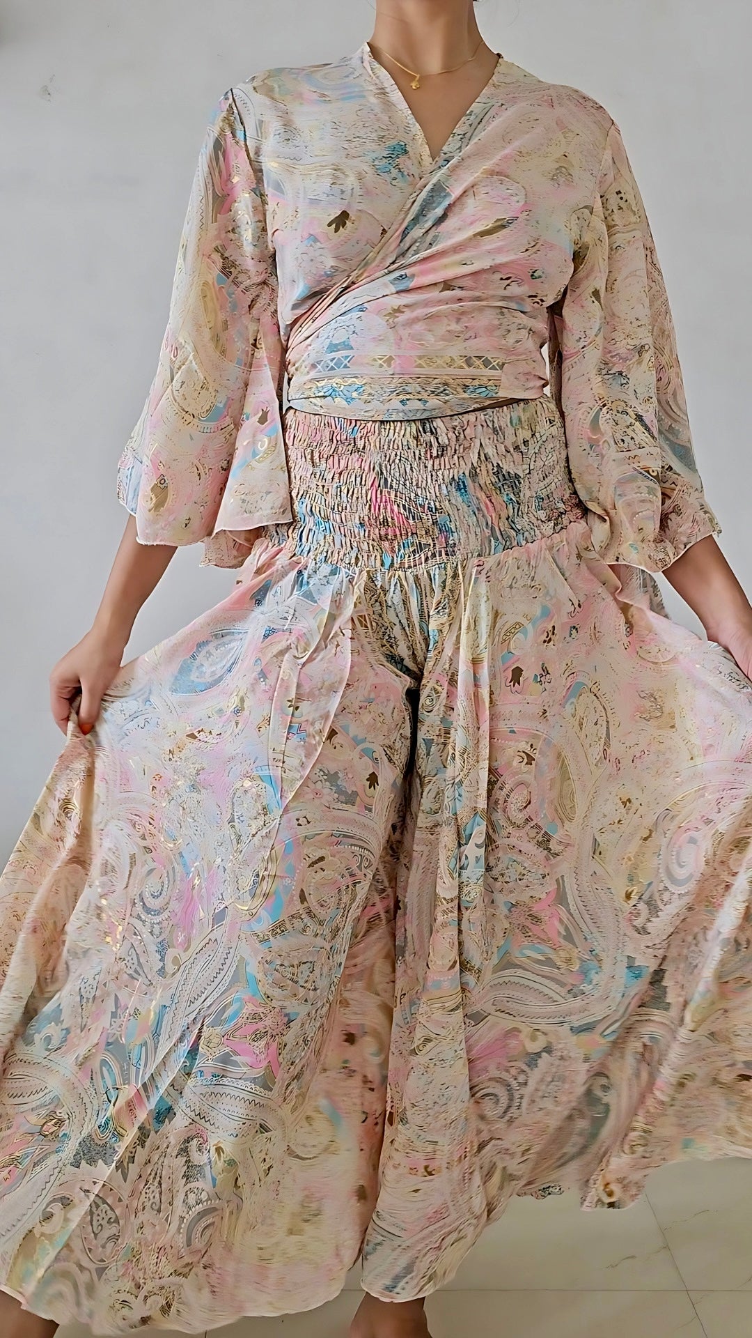 Wrap top and pants co-ord set