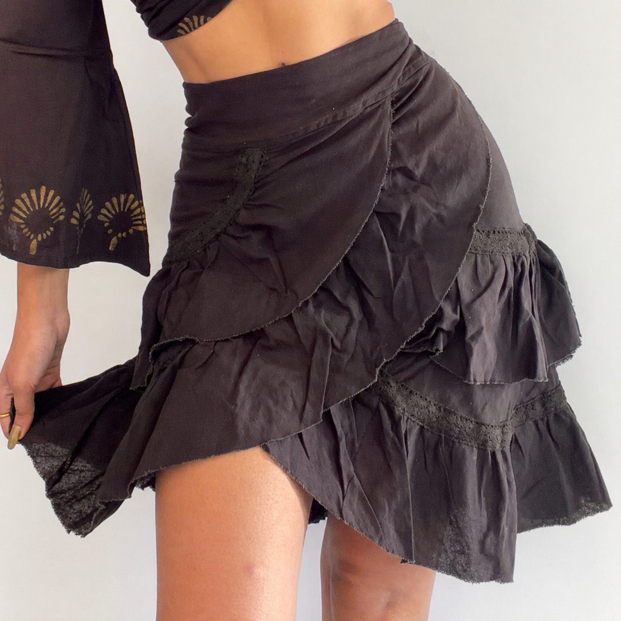 Brown organic cotton ruffle wrap skirt