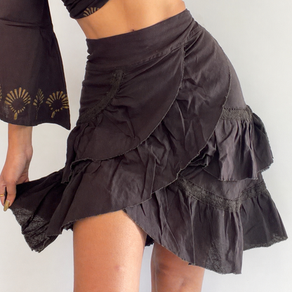 Brown organic cotton ruffle wrap skirt