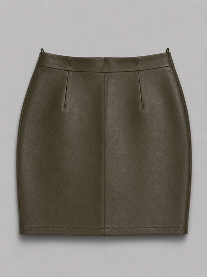 Olive green leather skirt