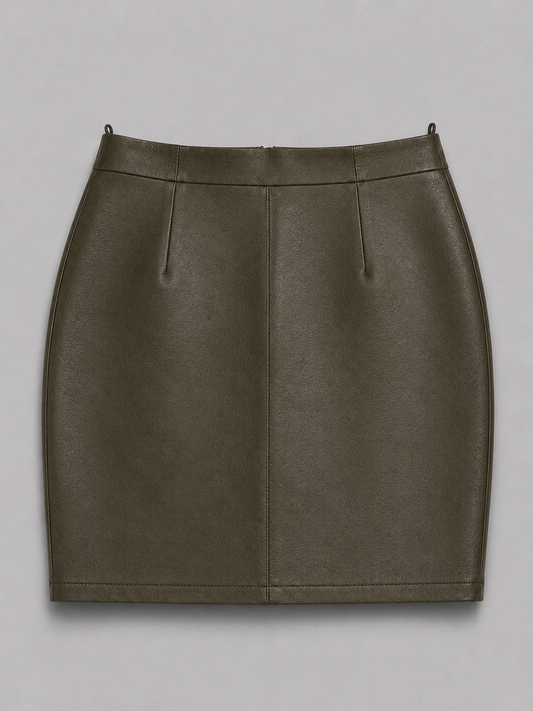 Olive green leather skirt