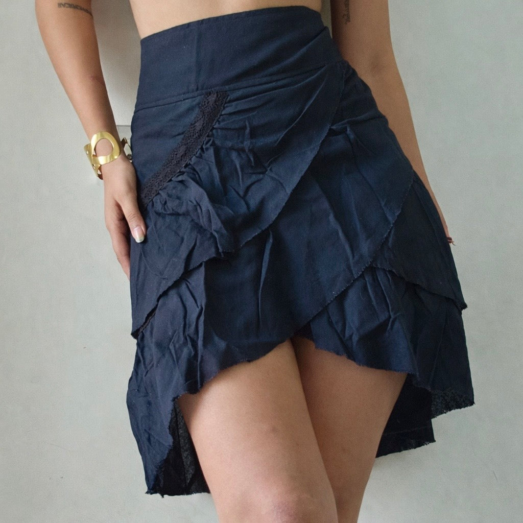 Black organic cotton ruffle wrap skirt