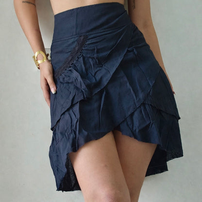 Black organic cotton ruffle wrap skirt