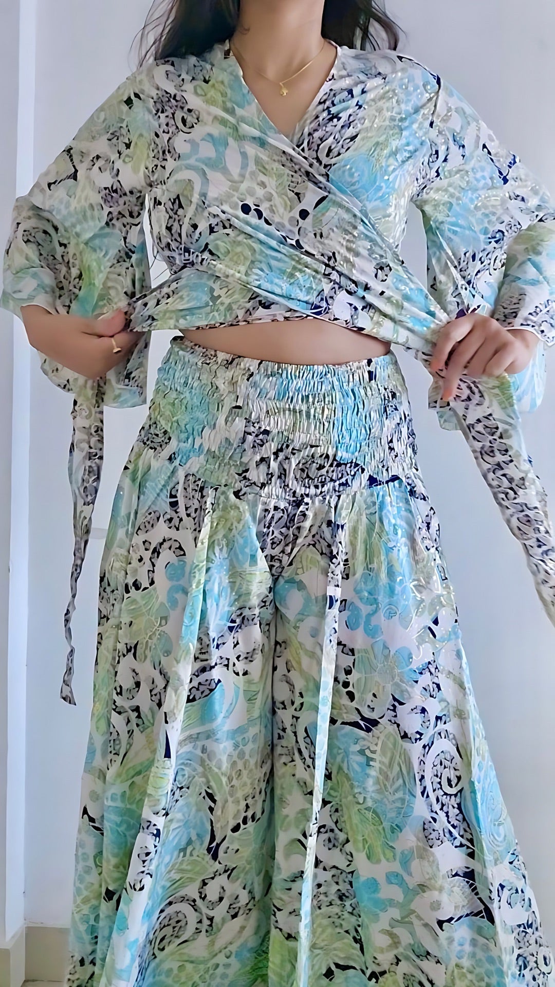 Wrap top and pants co-ord set